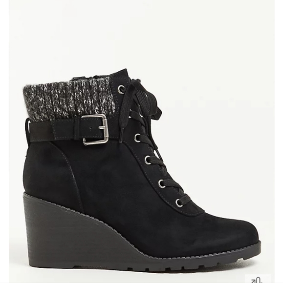 WEDGE BOOTIE - FAUX SUEDE BLACK (WW) - Picture 4 of 4